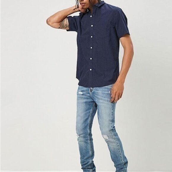 Forever 21 Navy Print Short Sleeved Shirt - Picture 7 of 10